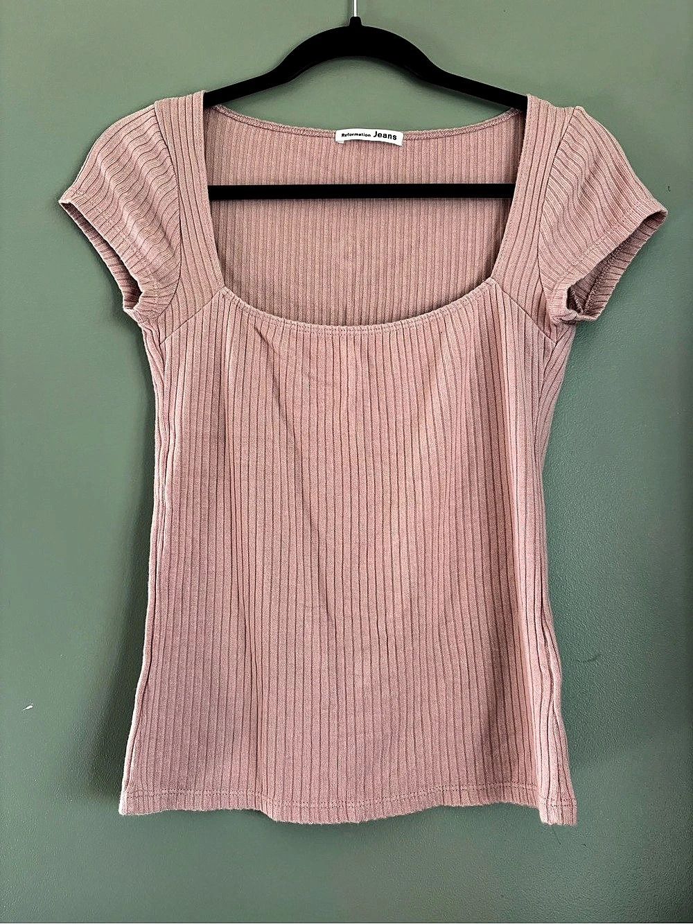 Reformation Jeans Knit Top Ribbed Square Neck Pink Medium